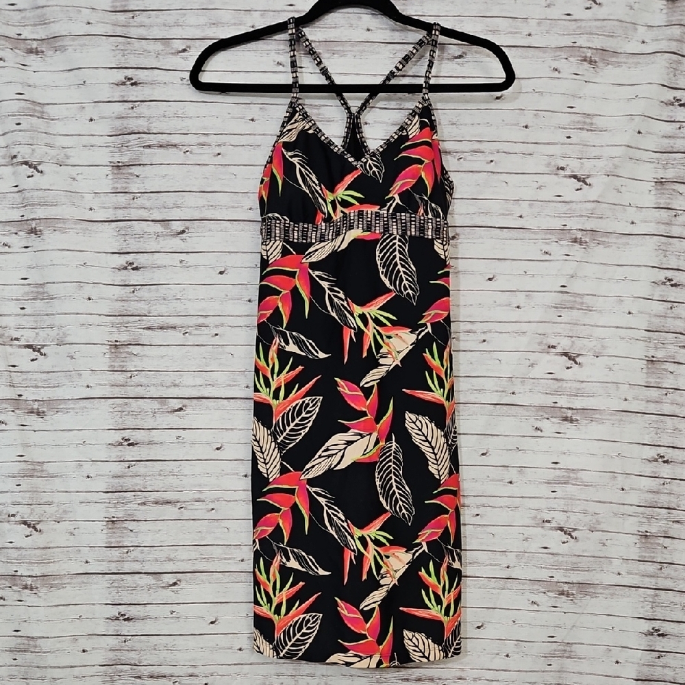 Athleta Tropical Black and Red Strappy Swim Dress